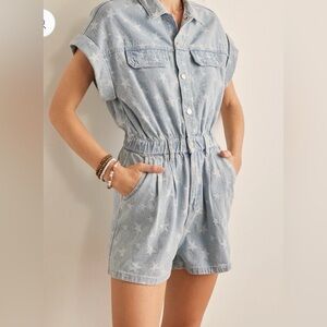 Denim Blue Star Print Jumpsuit